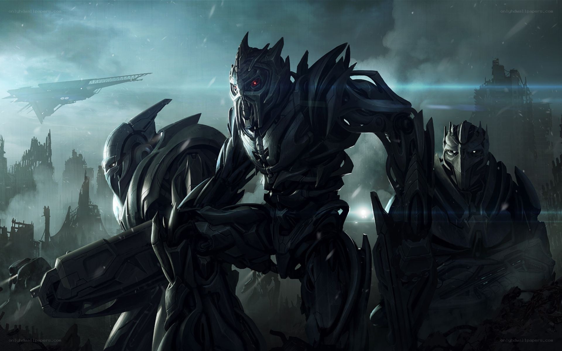 Decepticons in a war-torn city