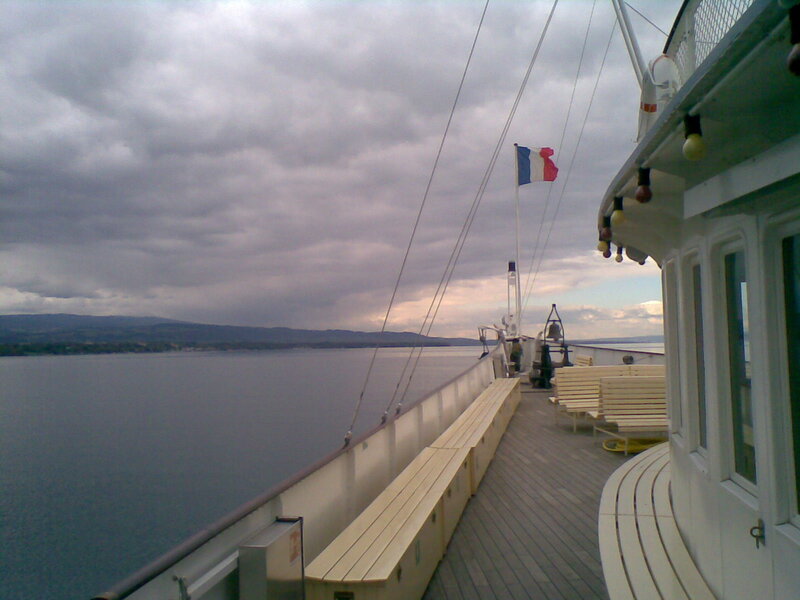 Deck of a ship on a lake
