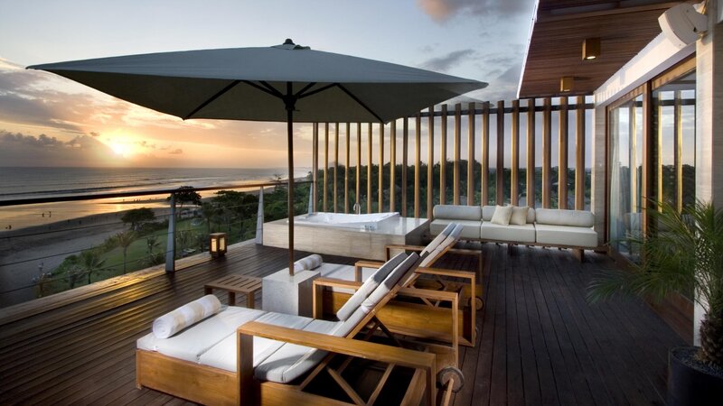 Deck with Lounge Chairs — Brown, Serene, Sunset
