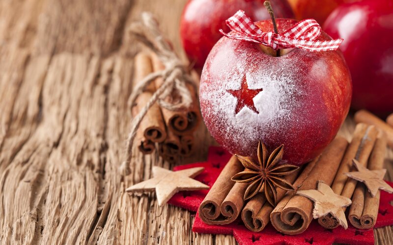 Decorated Apple on Wood