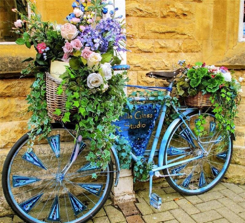 Decorated Bicycle with Flowers — Blue