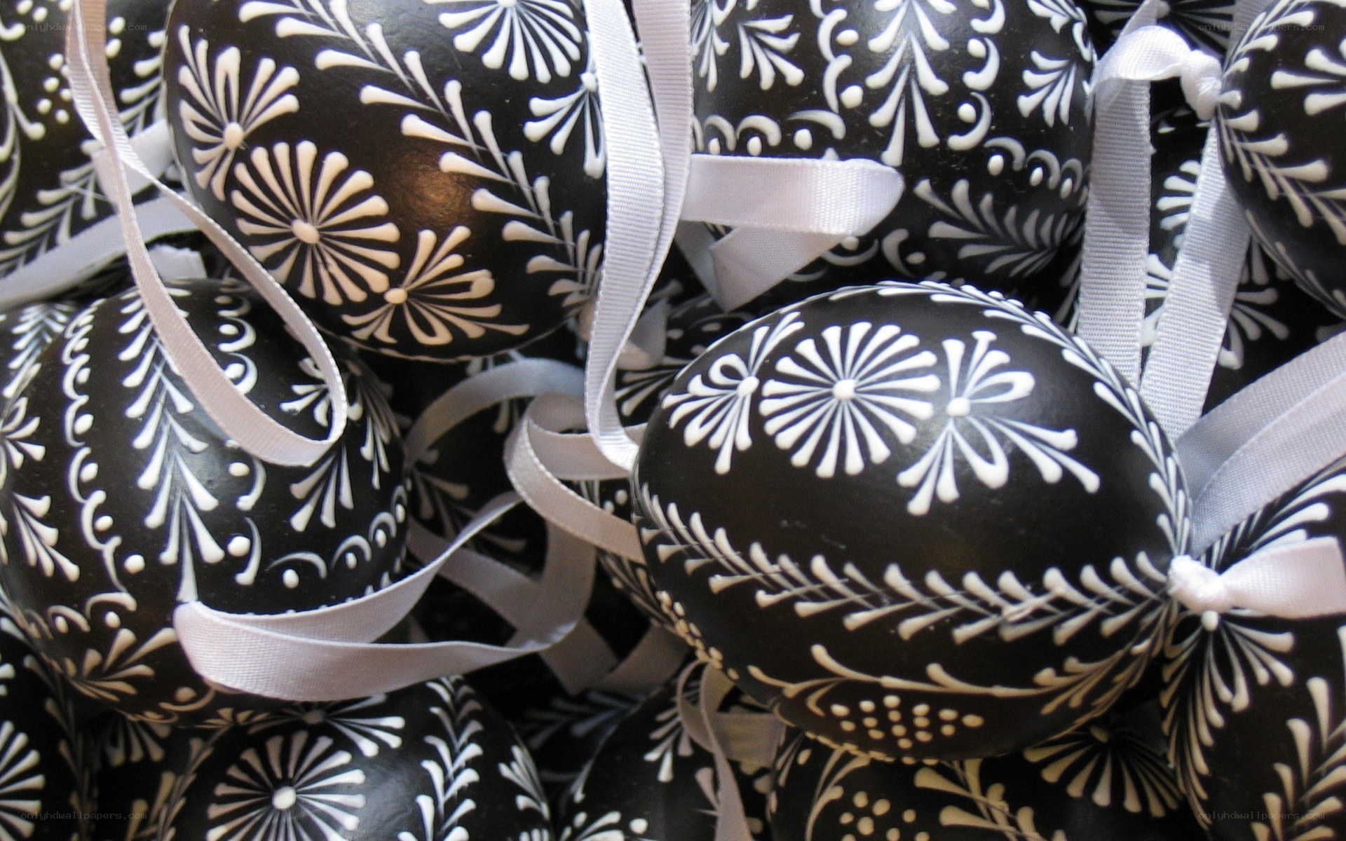 decorated black and white eggs