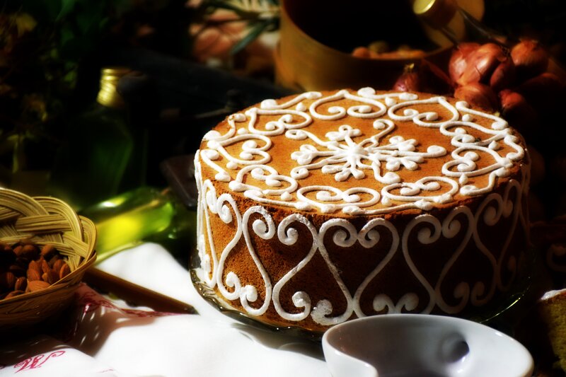decorated cake on table