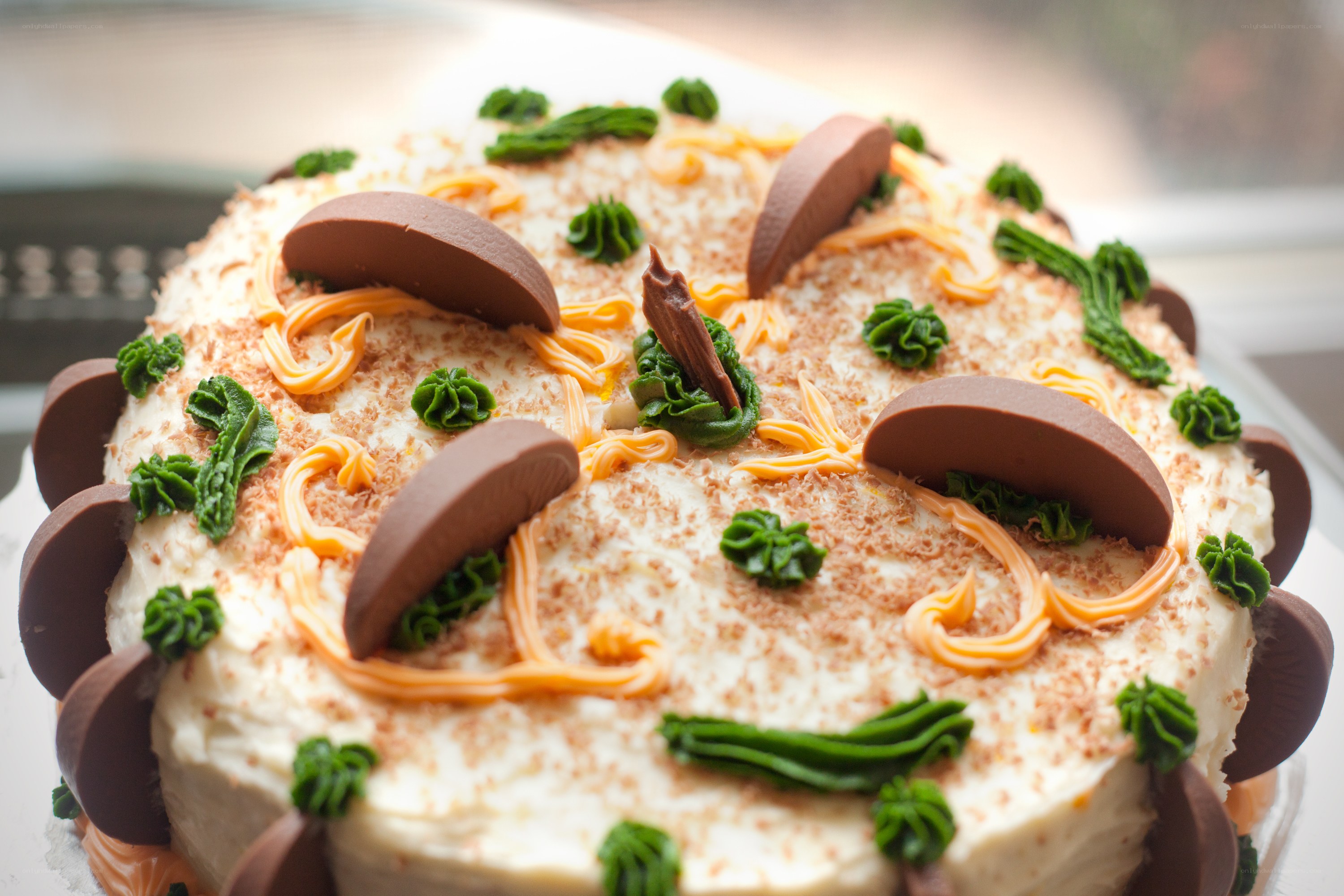 decorated cake with chocolate and cream