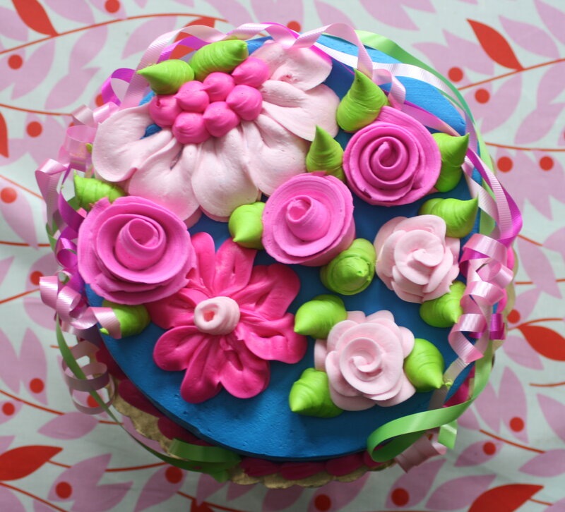 Decorated Cake with Flowers — Blue