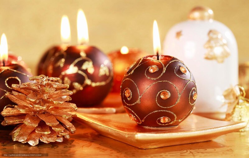 Decorated Candles and Pinecone — Gold, Festive