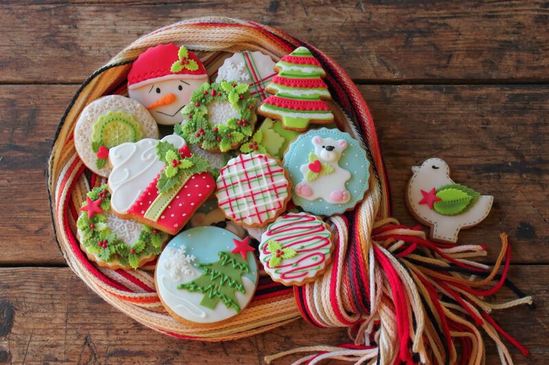 Decorated Christmas Cookies — Red, Festive, Winter, Photograph, Wreath