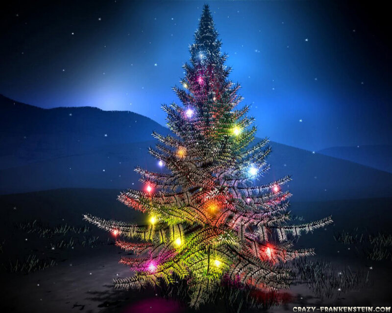 Decorated Christmas Tree — Blue, Festive, Night, Digital Art