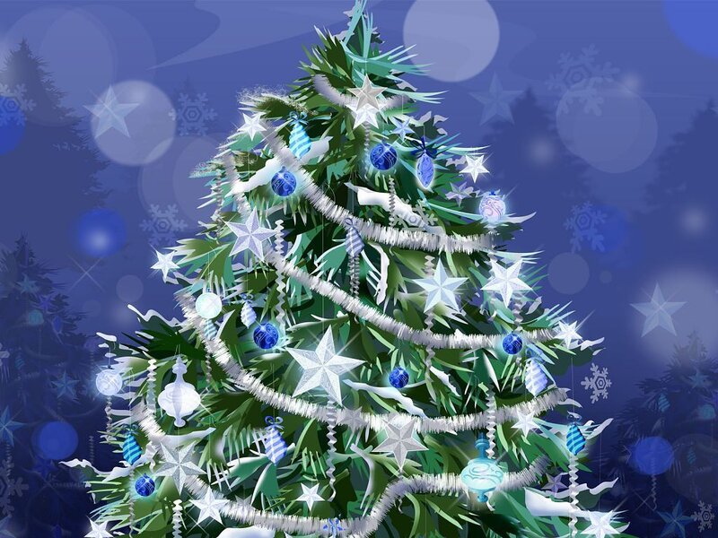 Decorated Christmas Tree — Blue, Festive