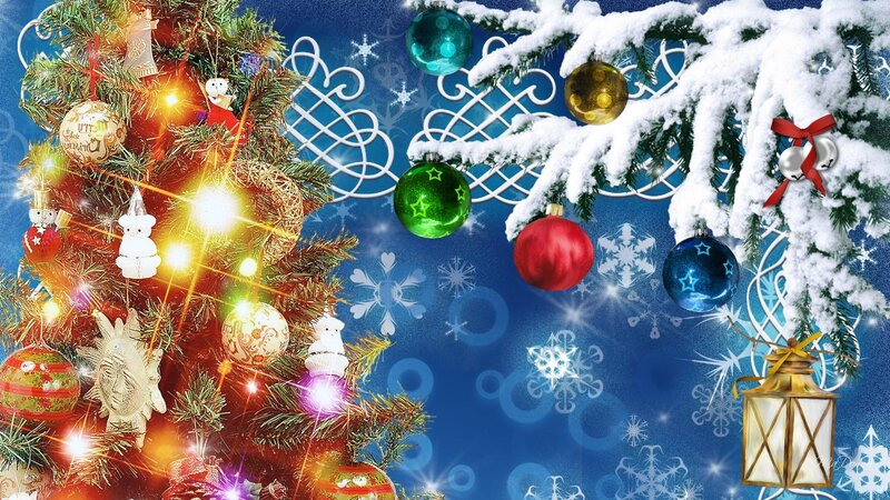 Decorated Christmas Tree — Blue, Festive, Winter, Digital Art, Snow-covered Branches
