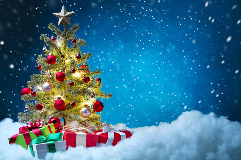Decorated Christmas Tree — Blue, Festive, Winter, Photograph, Gifts