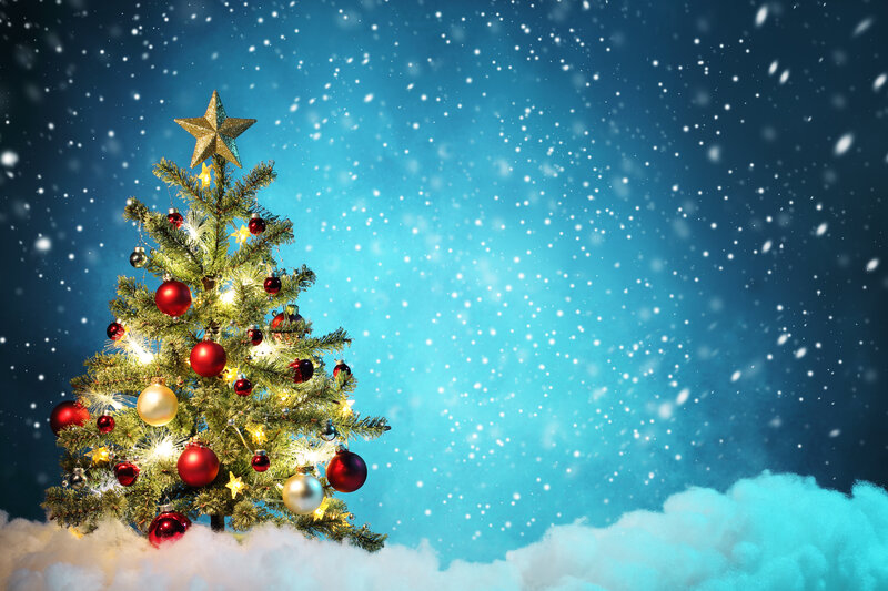 Decorated Christmas Tree — Blue, Festive, Winter, Photograph, Star