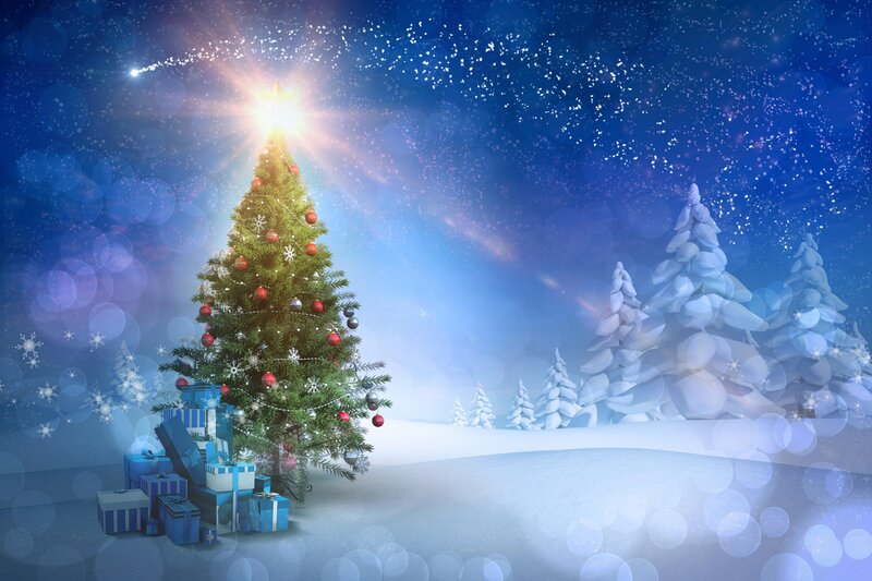 Decorated Christmas Tree — Blue, Magical, Night