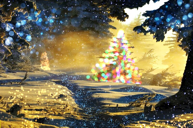 Decorated Christmas Tree — Blue, Magical