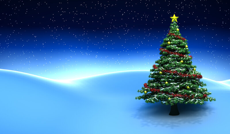 Decorated Christmas Tree — Blue, Serene, Night, 3d Render