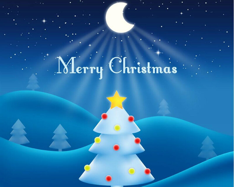 Decorated Christmas Tree — Blue, Serene, Night, Digital Art, Moon