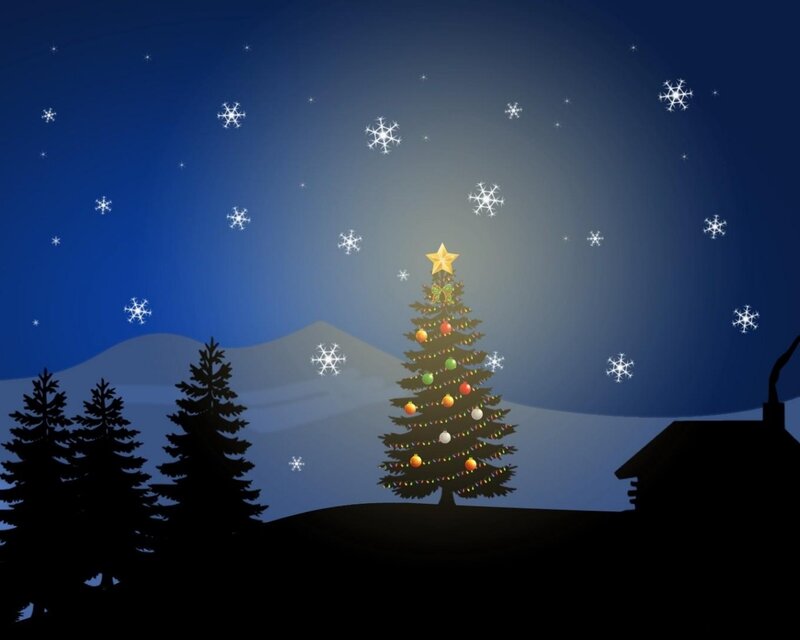 Decorated Christmas Tree — Blue, Serene, Night, Digital Art, Snowflakes