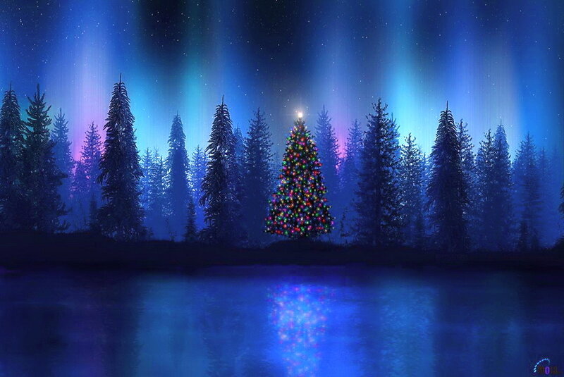 Decorated Christmas Tree — Blue, Serene, Night, Digital Art