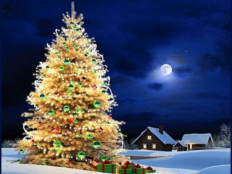 Decorated Christmas Tree — Blue, Serene