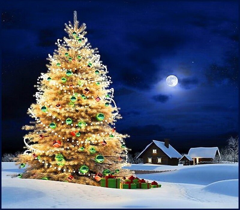 Decorated Christmas Tree — Blue