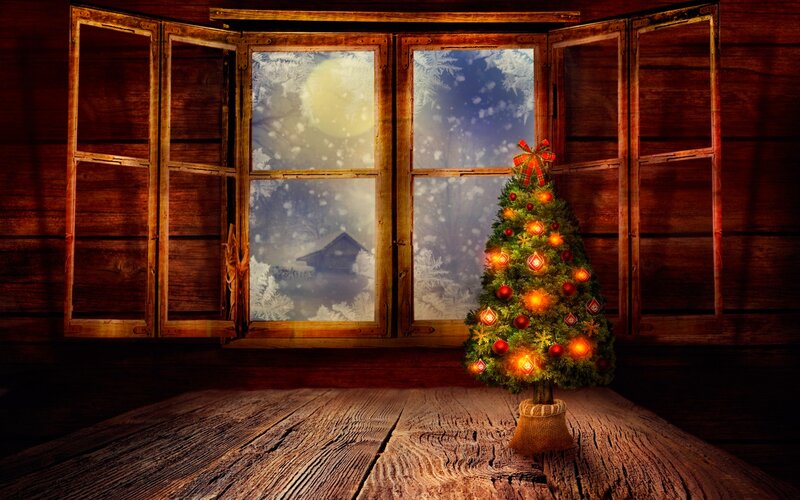 Decorated Christmas Tree — Brown, Cozy, Night