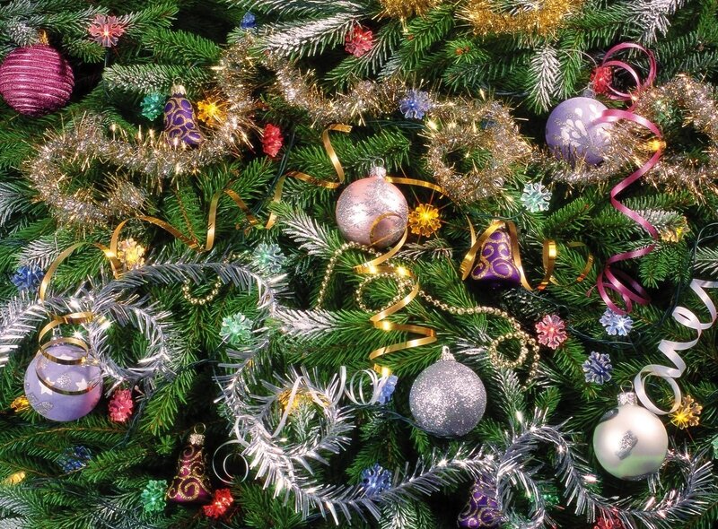 Decorated Christmas tree close-up