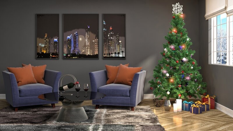Decorated Christmas Tree — Gray