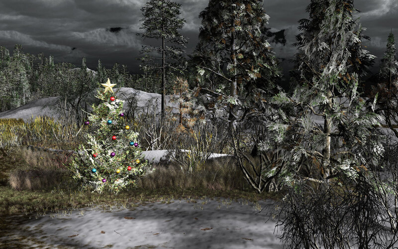 Decorated Christmas Tree — Green, Dreary