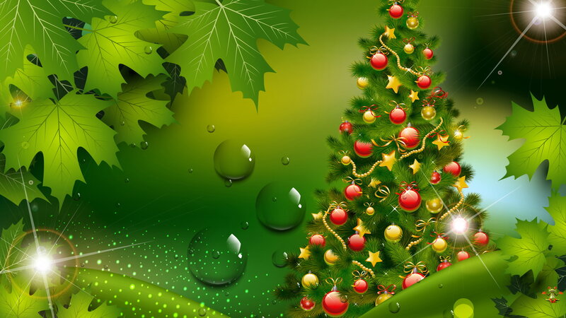 Decorated Christmas Tree — Green, Festive, Digital Art