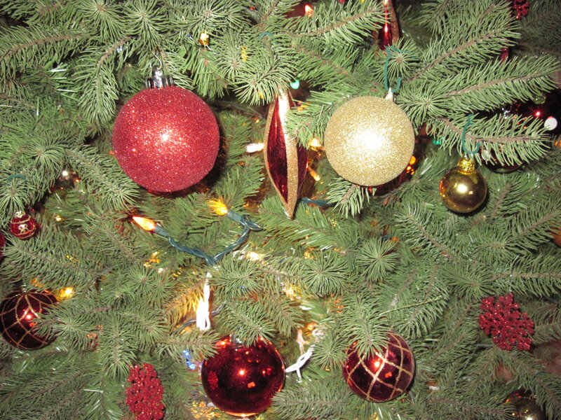 Decorated Christmas Tree — Green, Festive, Night, Photograph, Ornaments, Lights, Snowflake