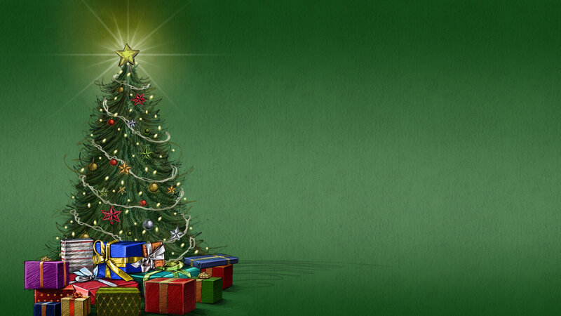 Decorated Christmas Tree — Green, Festive, Winter, Digital Art, Gifts, Star
