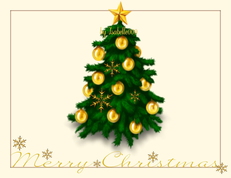 Decorated Christmas Tree — Green, Festive, Winter, Digital Art, Gold Ornaments