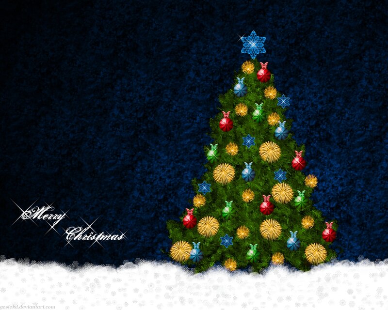Decorated Christmas Tree — Green, Festive, Winter, Digital Art, Snow, Ornaments