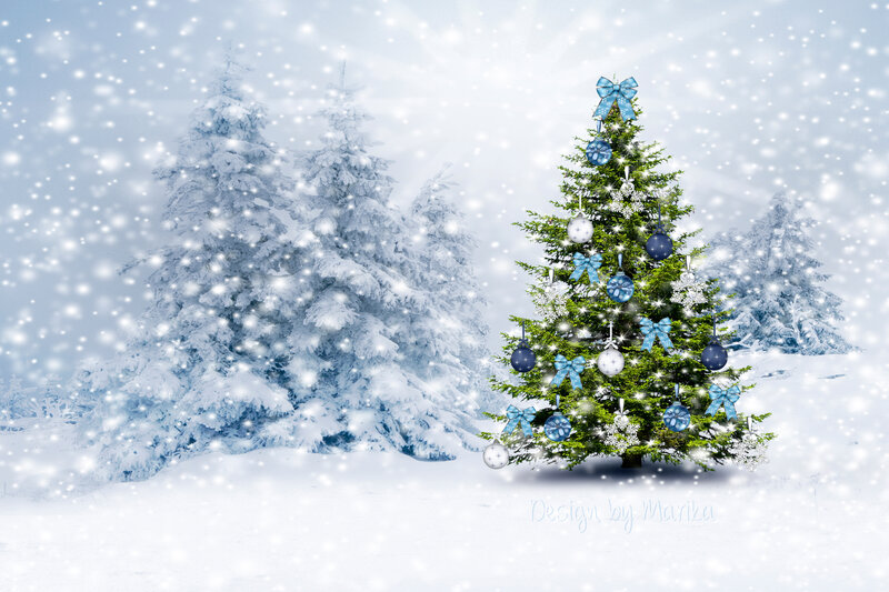 Decorated Christmas Tree — Green, Festive, Winter, Digital Art, Snow, Pine Trees