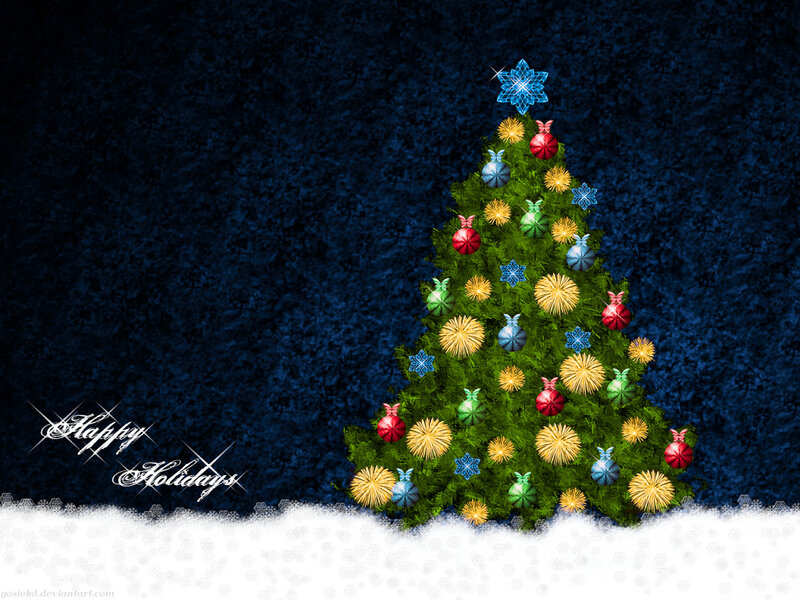 Decorated Christmas Tree — Green, Festive, Winter, Digital Art, Snow