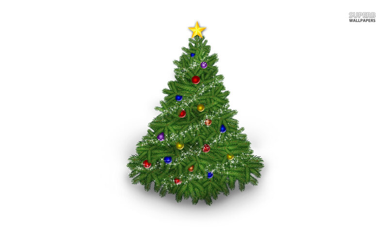Decorated Christmas Tree — Green, Festive, Winter, Digital Art, Star, Ornaments, Lights