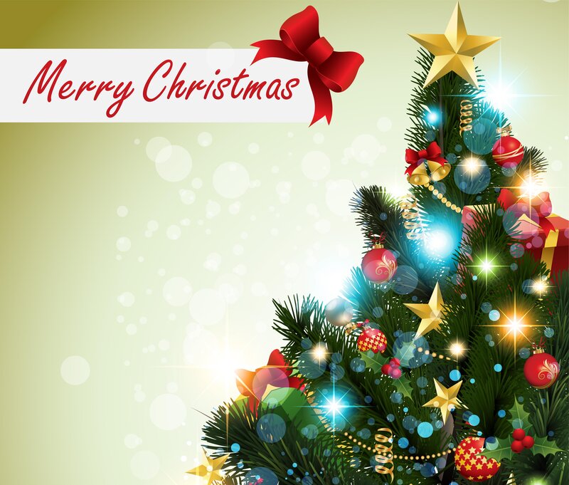 Decorated Christmas Tree — Green, Festive, Winter, Digital Art, Star