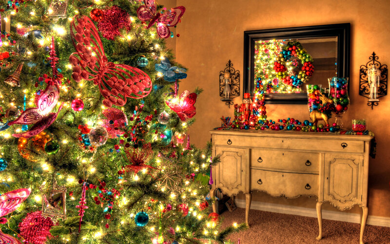 Decorated Christmas Tree — Green, Festive, Winter, Photograph, Mirror