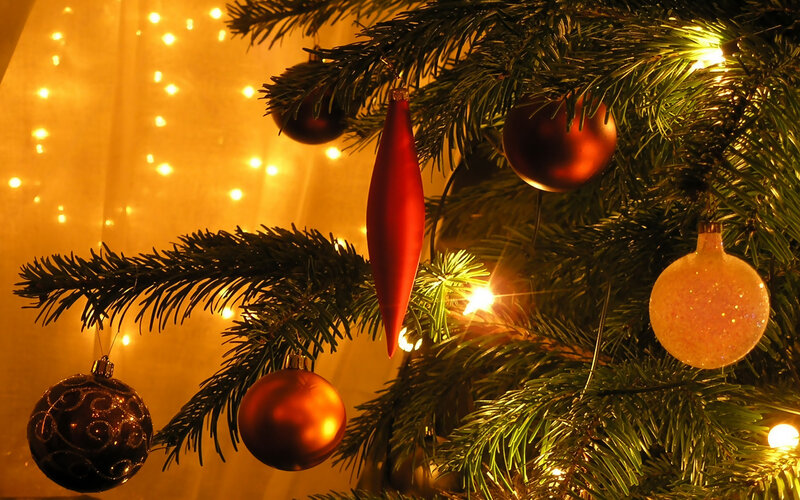 Decorated Christmas Tree — Green, Festive, Winter, Photograph, Ornaments, Lights