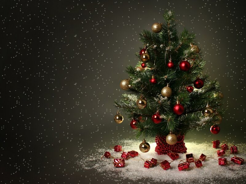 Decorated Christmas Tree — Green, Festive, Winter, Photograph, Ornaments, Snow