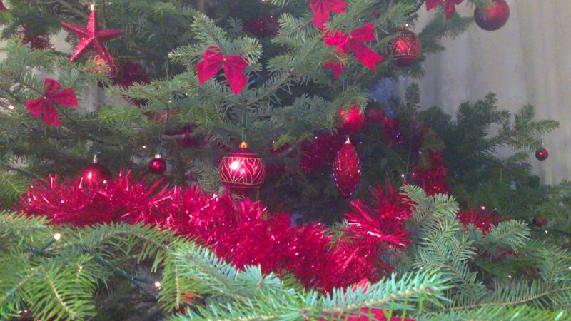 Decorated Christmas Tree — Green, Festive, Winter, Photograph, Ornaments, Tinsel