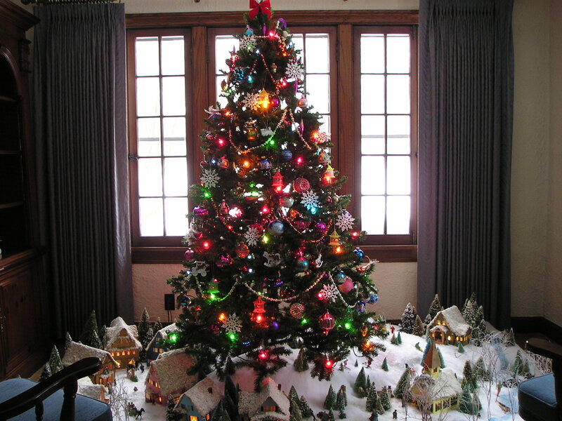 Decorated Christmas Tree — Green, Festive, Winter, Photograph, Window