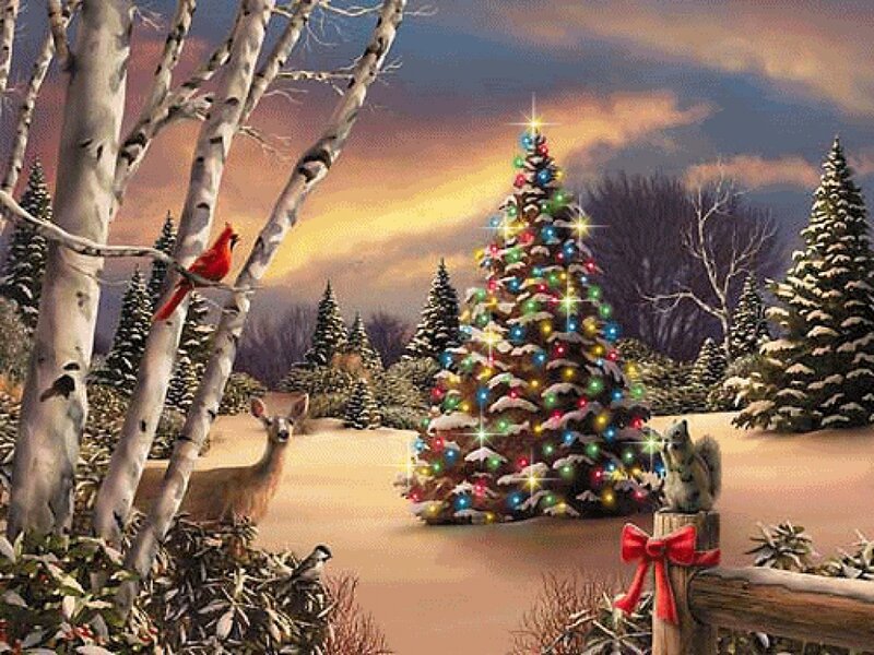 Decorated Christmas Tree — Green, Serene, Winter, Painting