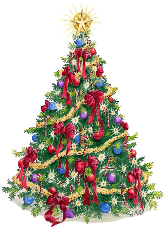 Decorated Christmas tree illustration