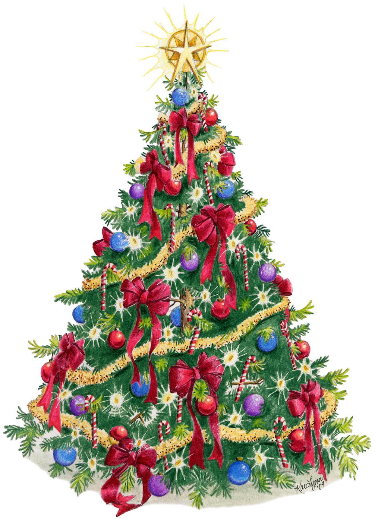 Decorated Christmas tree illustration