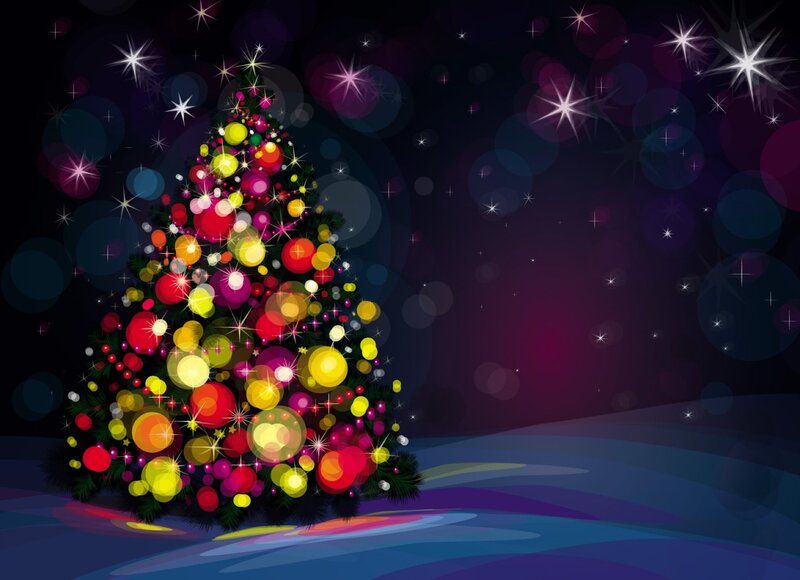 Decorated Christmas Tree — Purple, Festive, Night, Digital Art