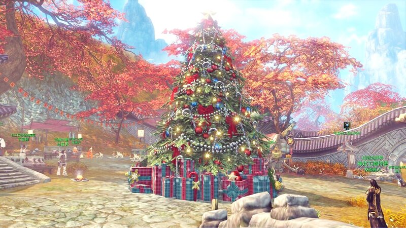 Decorated Christmas Tree — Red, Festive, Autumn