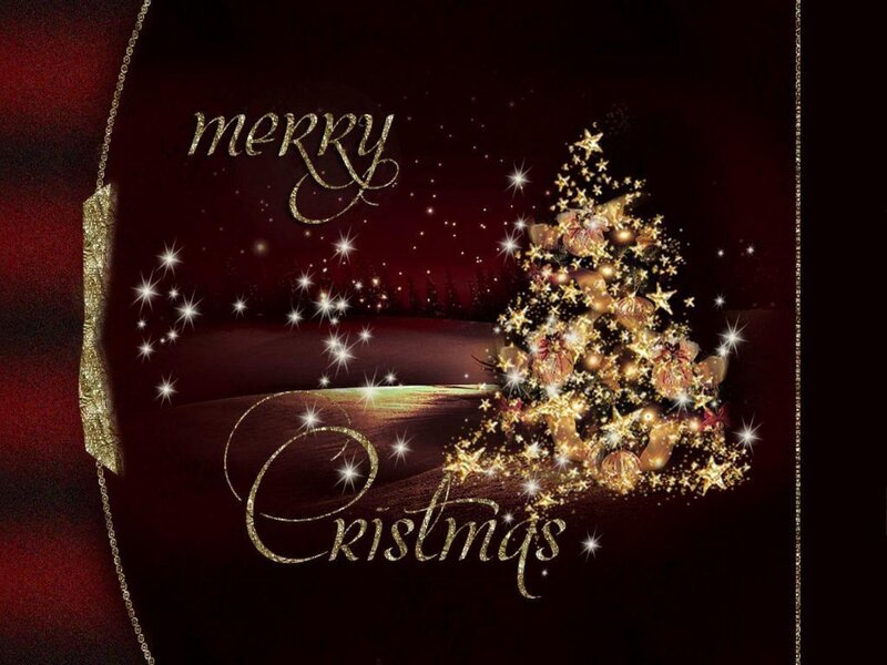 Decorated Christmas Tree — Red, Festive, Night, Digital Art