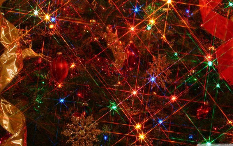 Decorated Christmas Tree — Red, Festive, Night, Photograph, Ornaments, Lights, Snowflake