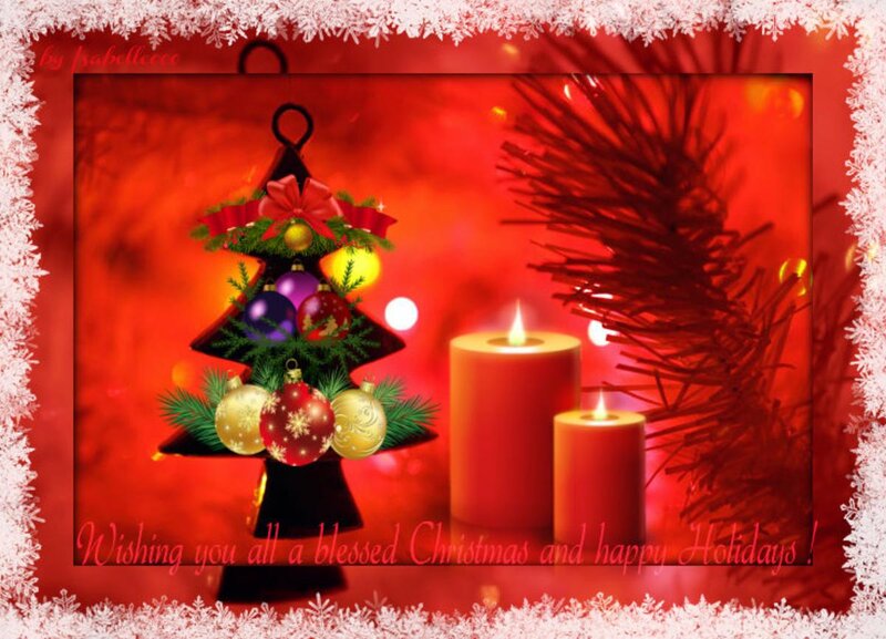 Decorated Christmas Tree — Red, Festive, Winter, Digital Art, Candles